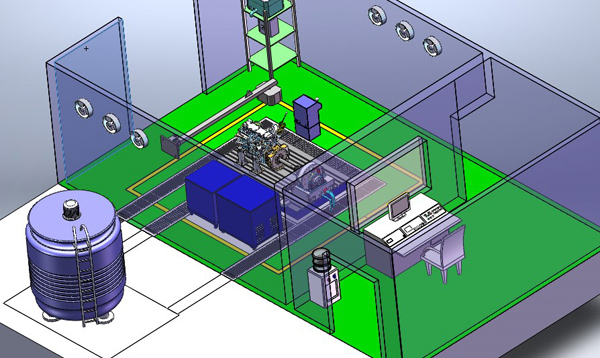 YTW-3內(nèi)燃機(jī)臺架試驗設(shè)備實驗室安裝示意結(jié)構(gòu)圖