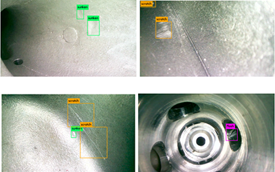 AI智能識(shí)別系統(tǒng)內(nèi)窺鏡損傷自動(dòng)識(shí)別示例：裂縫、缺損、腐蝕、嚴(yán)重積碳、凹陷等